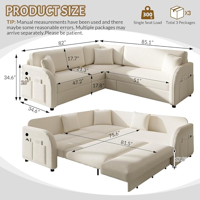 Queen Size Sleeper Sofas Convertible Couches, L Shaped Sectional Couch - Image 3