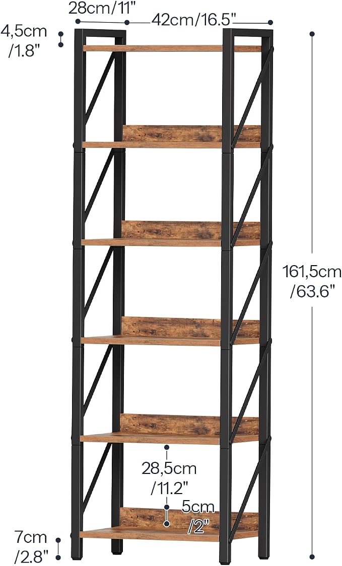 HOOBRO Bookshelf, 6-Tier Industrial Bookcase, Book Shelf Storage Organizer - Image 3