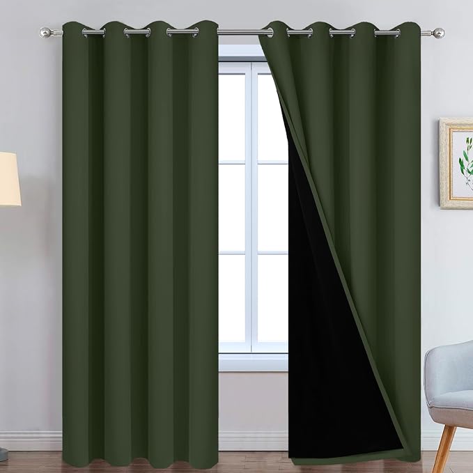 Yakamok Greyish Green 100% Blackout Curtains 96 Inches Long 52" Wide, 2 Thick by Yakamok