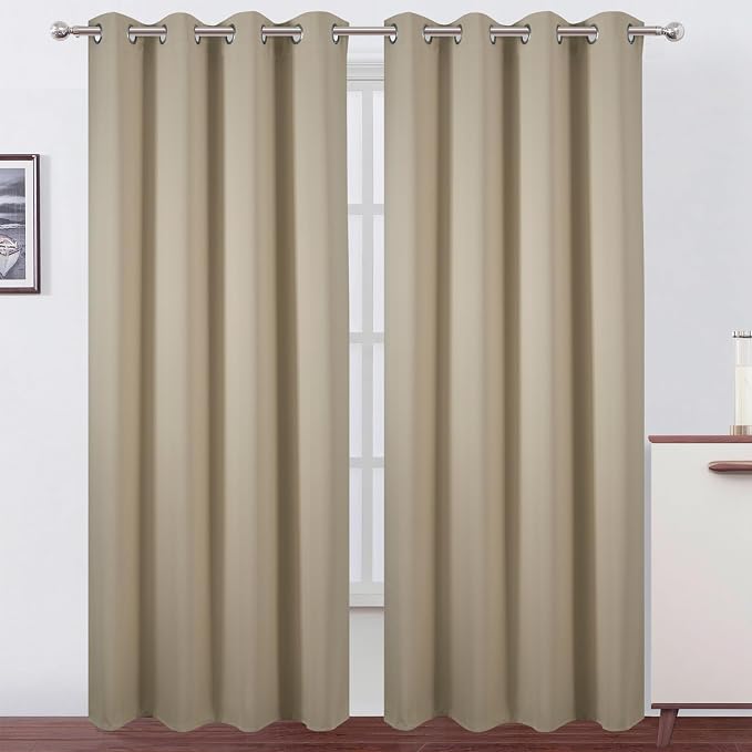 Blackout Curtains 52 x 120 Inch Long Beige Curtains Set of 2 Panels Room by Lemomo