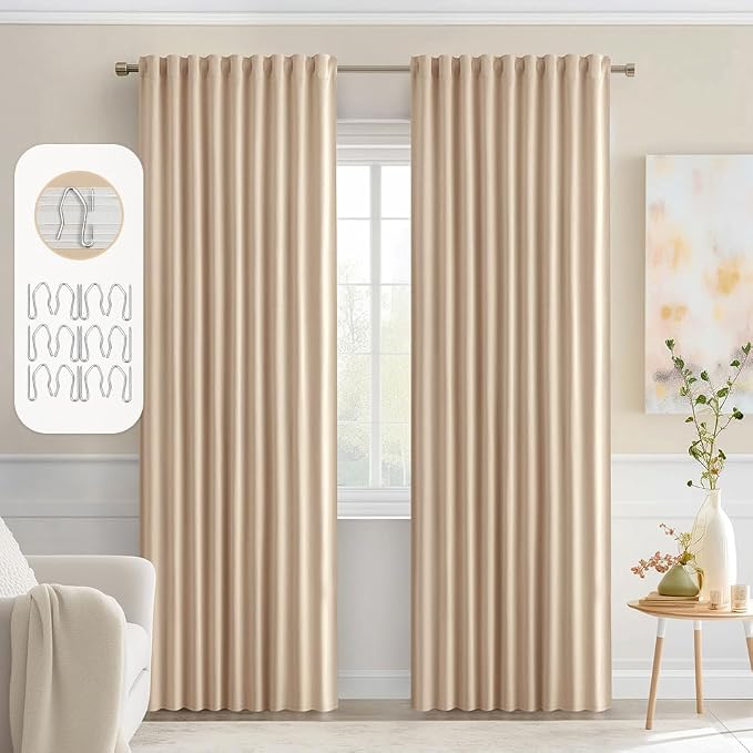 MIULEE Beige Back Tab Blackout Curtains 52x84 Inch Length 2 Panels Set | Rod by MIULEE