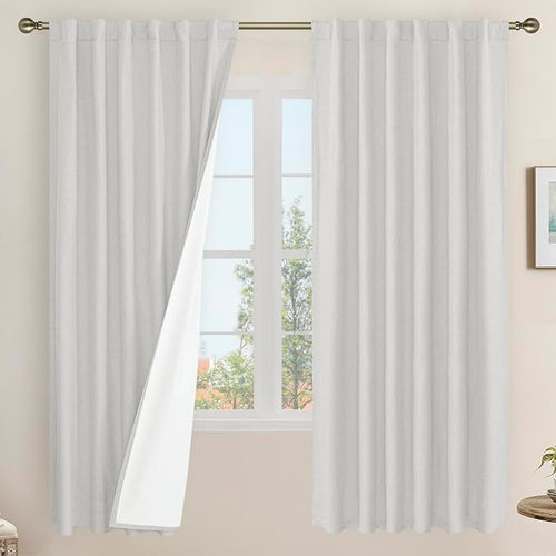 100% Blackout Linen Curtains 72 Inch by LAMIT