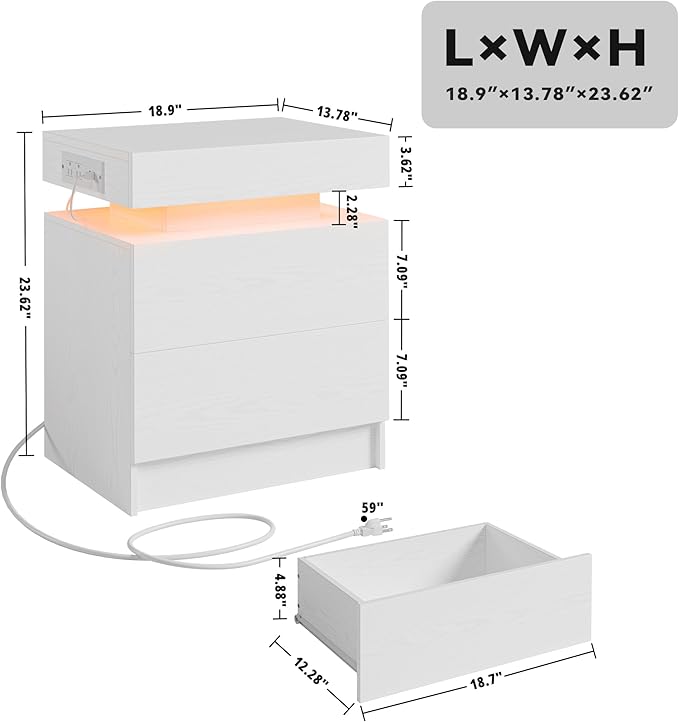 LIKIMIO Night Stand Set of 2, Modern White Nightstand - Image 2