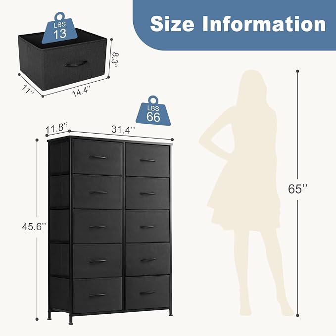 DUMOS Dresser for Bedroom, 10 Storage Drawers, Wide Fabric Closet Chests - Image 3