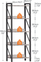 HOOBRO Bookshelf, 5-Tier Industrial Bookcase, Book Shelf Storage Organizer - Image 3