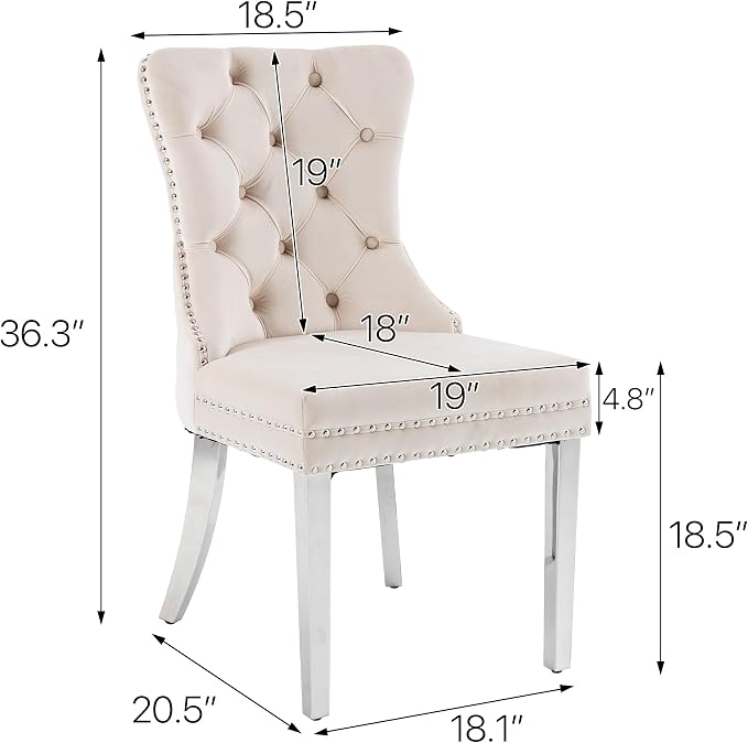 KCC Velvet Dining Chairs Set of 2, Upholstered High-end Tufted Dining Room Chair - Image 2