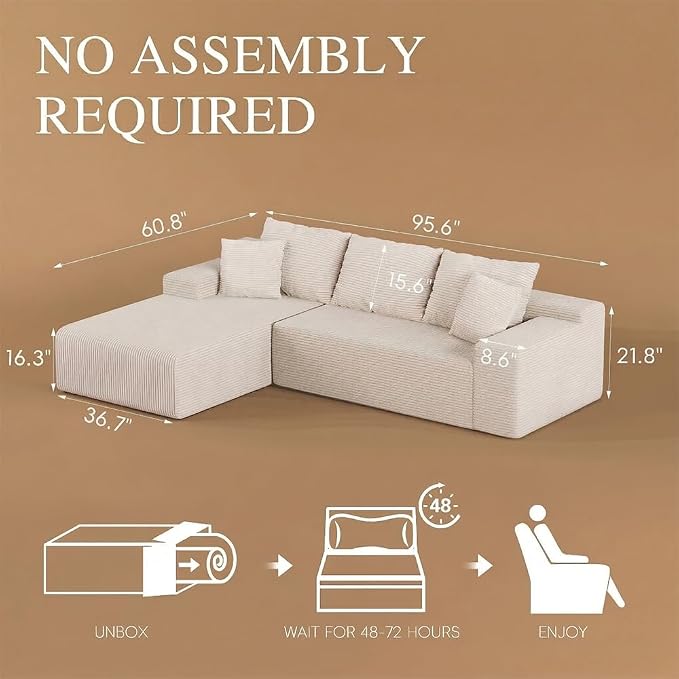 96" L Shaped Modular Sectional Sofa, Boneless Cloud Couch - Image 2