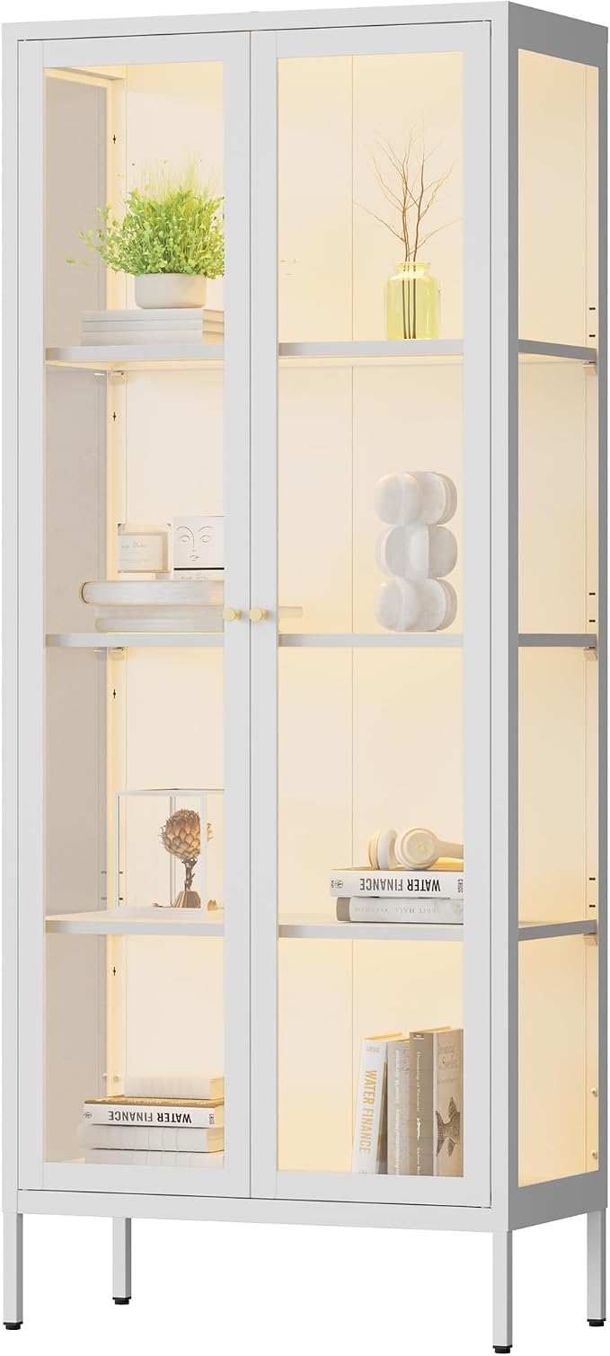 Polup Display Cabinet with 3 Color LED Lights and Tempered Glass, 66 Inch Tall by POLUP