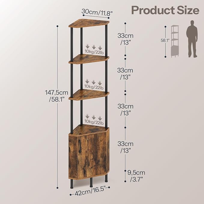 HOOBRO Corner Cabinet with LED Light, Corner Shelf Stand with Storage and Doors - Image 2