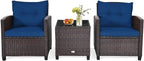 HAPPYGRILL 3 Pieces Patio Conversation Set, Outdoor Furniture Set PE Rattan - Image 8