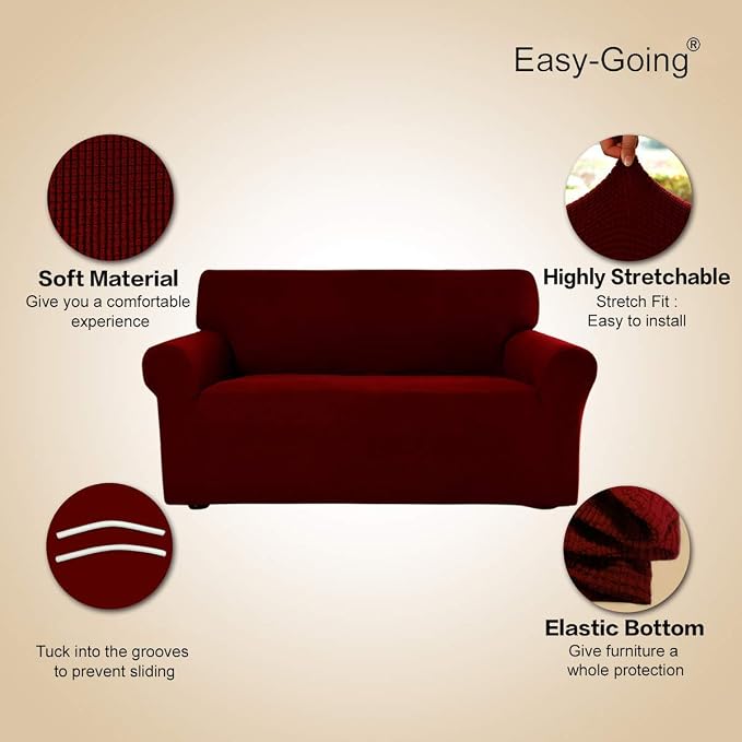 Easy-Going Stretch Loveseat Couch Covers Washable Wine | 1-Piece Loveseat Covers - Image 3