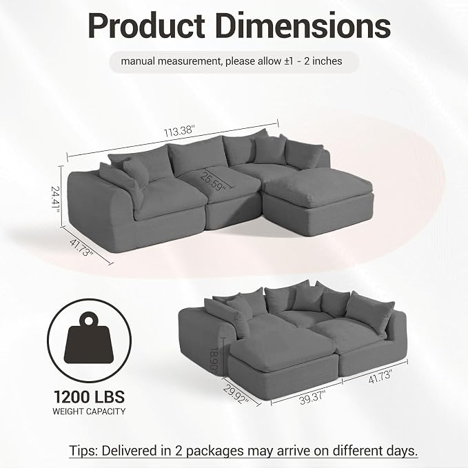 Modular Cloud Couch Sectional, Boneless Sofa - Image 3