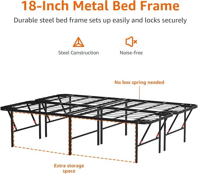 Amazon Basics Bed Frame with Storage, Foldable Metal Platform, Sturdy Steel - Image 5