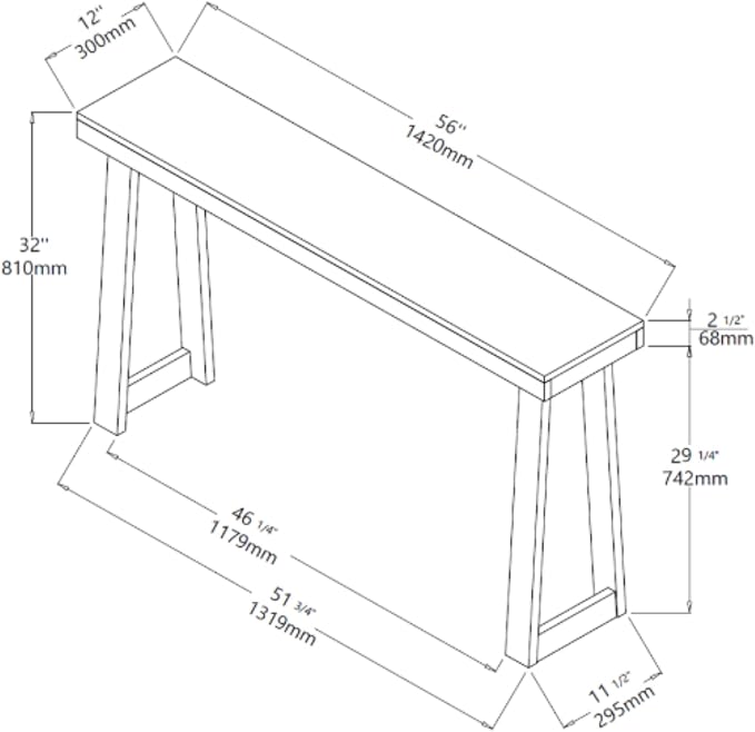 Plank+Beam Solid Wood Console Table, 56 Inch, Sofa Table, Narrow Entryway Table - Image 2