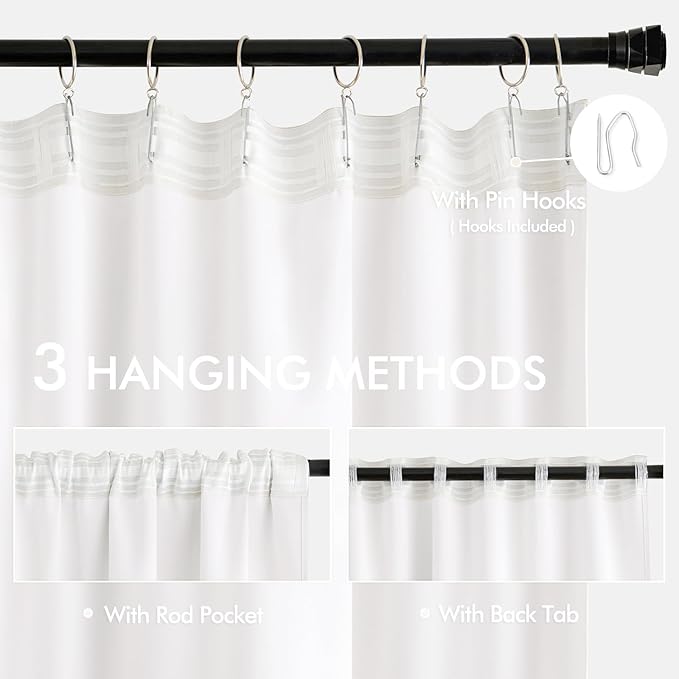 MIULEE Pure White Back Tab Blackout Curtains 52x120 Inch Long 2 Panels Set | - Image 3