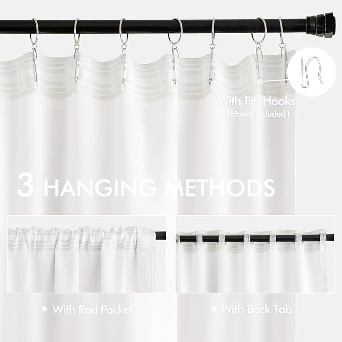 MIULEE Pure White Back Tab Blackout Curtains 52x63 Inches Long 2 Panels Set | - Image 3