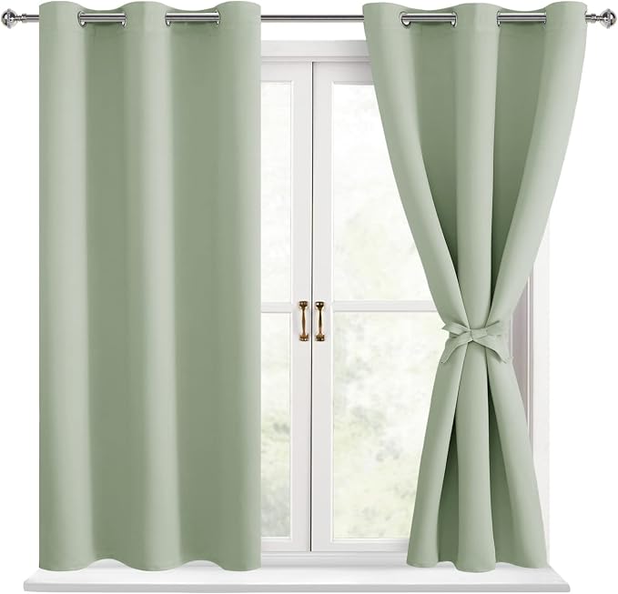 Short Blackout Curtains for Bedroom, Seafoam Green, 42 x 45 Inch | Thermal by Hiasan