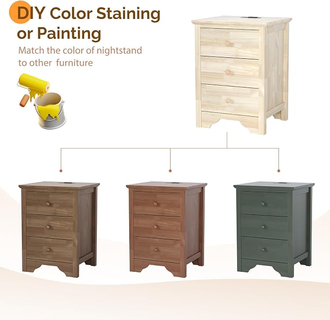 Bonnlo Unfinished Rubber Wood Night Stand Set 2 - Image 4