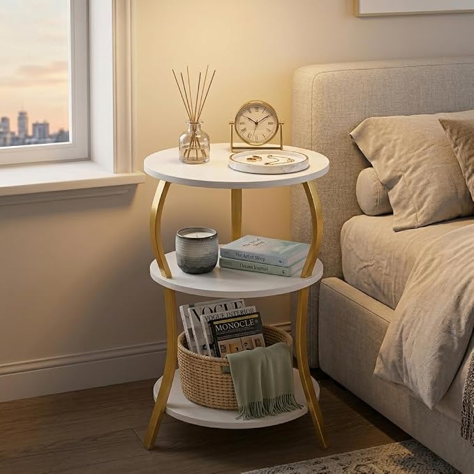 Vintage Small Round Side Table, 3-Tier Slim Waist Circular End Table - Image 2