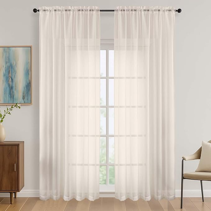 Cream Bedroom Curtains 2 Panel Sets 90 Inch Length, 59 Inch Extra Wide Light by OVZME