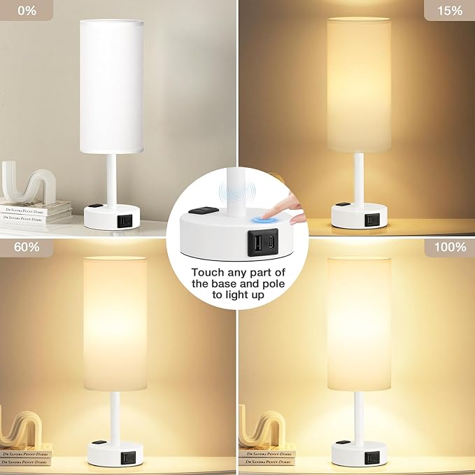 Fenmzee Matte White Bedside Table Lamp - Image 3