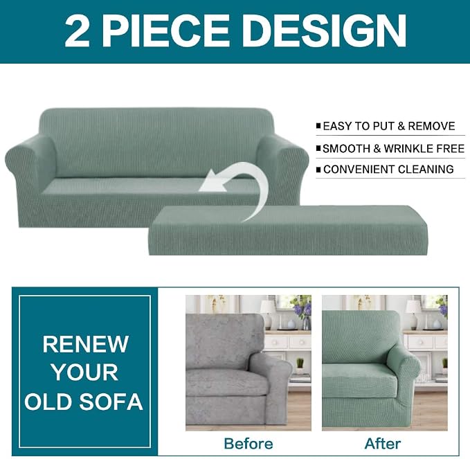 Turquoize Stretch Sofa Slipcover 2 Pieces Sofa Cover Couch Cover - Image 4