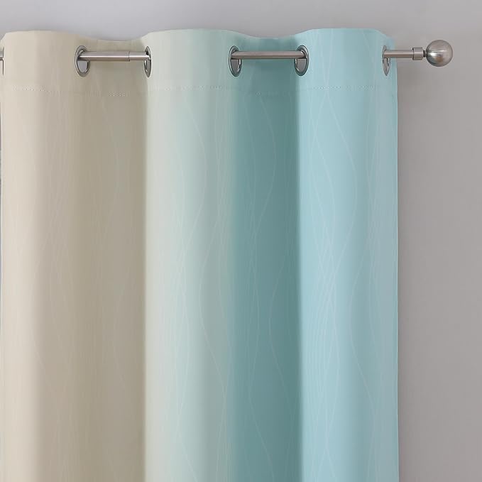 Aqua and Beige Ombre Blackout Curtains - Image 4