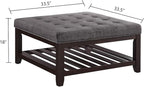 24KF Large Square Upholstered Tufted Linen Ottoman Coffee Table, Large Footrest - Image 2