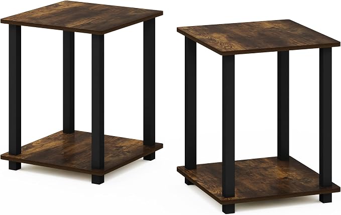 Furinno SIMPLISTIC Side Table Set of 2, 2-Tier Square Modern End Table - Image 6