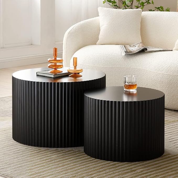 Black Round Coffee Table Set of 2 - Image 3