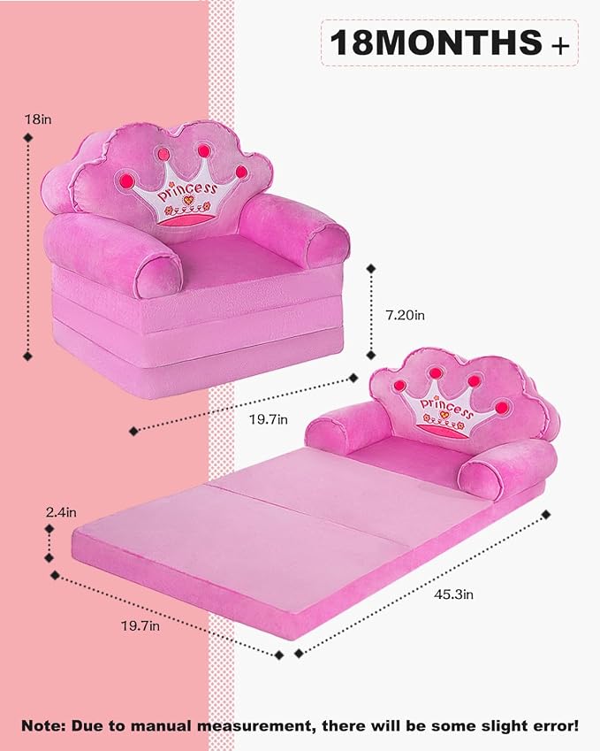 MOONBEEKI Kids Couch Fold Out, Foldable Princess Chair - Image 3