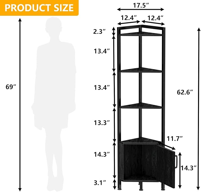 Furnulem Corner Shelf, 5-Tier Corner Cabinet - Image 2
