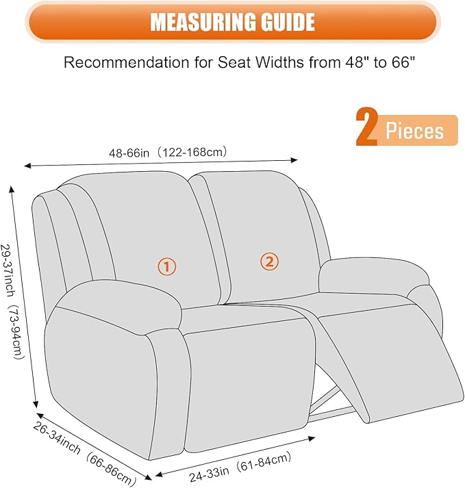 VANSOFY Loveseat Recliner Covers, 2-Pieces Stretch Reclining Couch Cover - Image 2