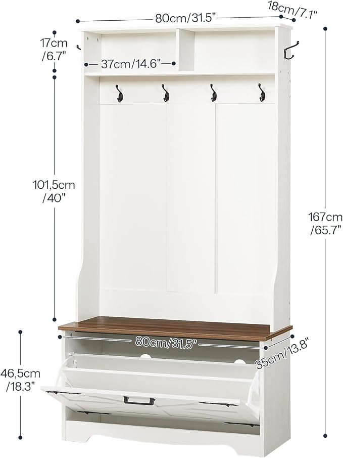 HOOBRO Hall Tree with Bench, Entryway Bench with Coat Rack and Shoe Cabinet - Image 3