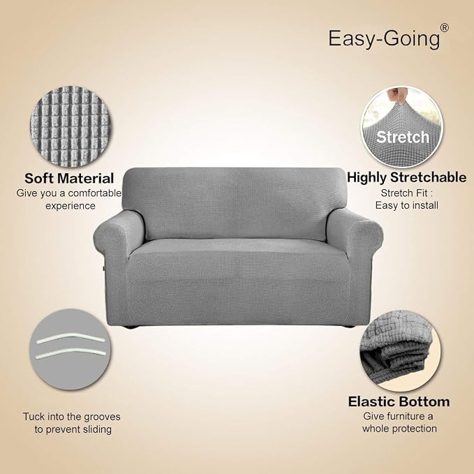 Easy-Going Stretch Loveseat Couch Covers Washable Light Gray | 1-Piece Loveseat - Image 3