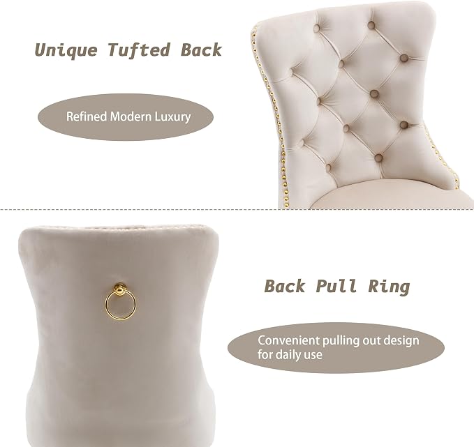 KCC Velvet Dining Chairs Set of 6, Upholstered High-end Tufted Dining Chair - Image 5