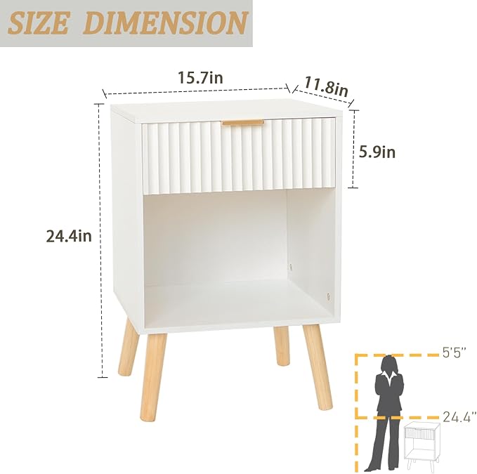 Fultyle White Nightstand, Modern Bedside Table - Image 3