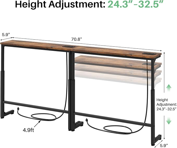 Kitstorack Behind Couch Table, Adjustable Height Narrow Console Table - Image 3