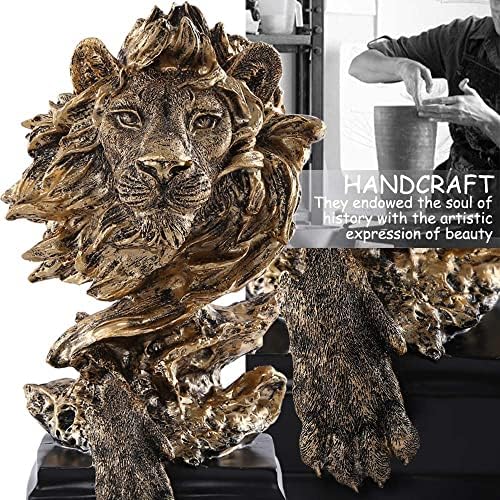 H&W Sandstone Lion Statue, The King of Beast, Collectible Figurines, Golden - Image 3