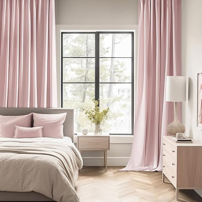 MIULEE Light Pink Back Tab Blackout Curtains 52x102 Inch Long 2 Panels Set | - Image 2