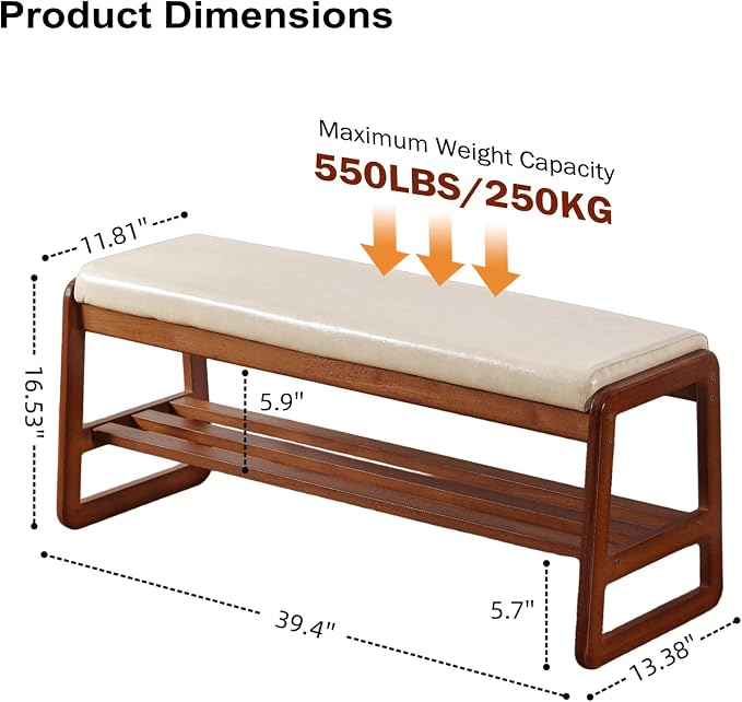 SOBIBO Solid Wood Shoe Bench, 2-Tier Wooden Entryway Bench, Modern Shoe Rack - Image 2