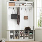 Wodeer Hall Tree with Bench and Shoe Storage, 6 Hooks, 12 Shoe Cubbies - Image 7