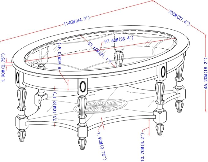 PADMA HOUSE Traditional Solid Wood Oval Coffee Table - Image 2