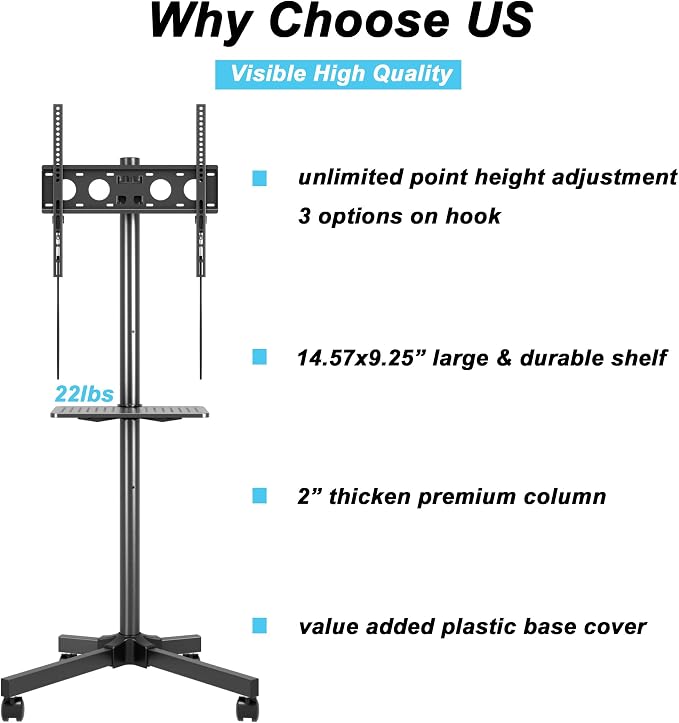 Mobile TV Carts on Wheels for 21-60 Inch Flat/Curved Panel Screens TVs - Image 4
