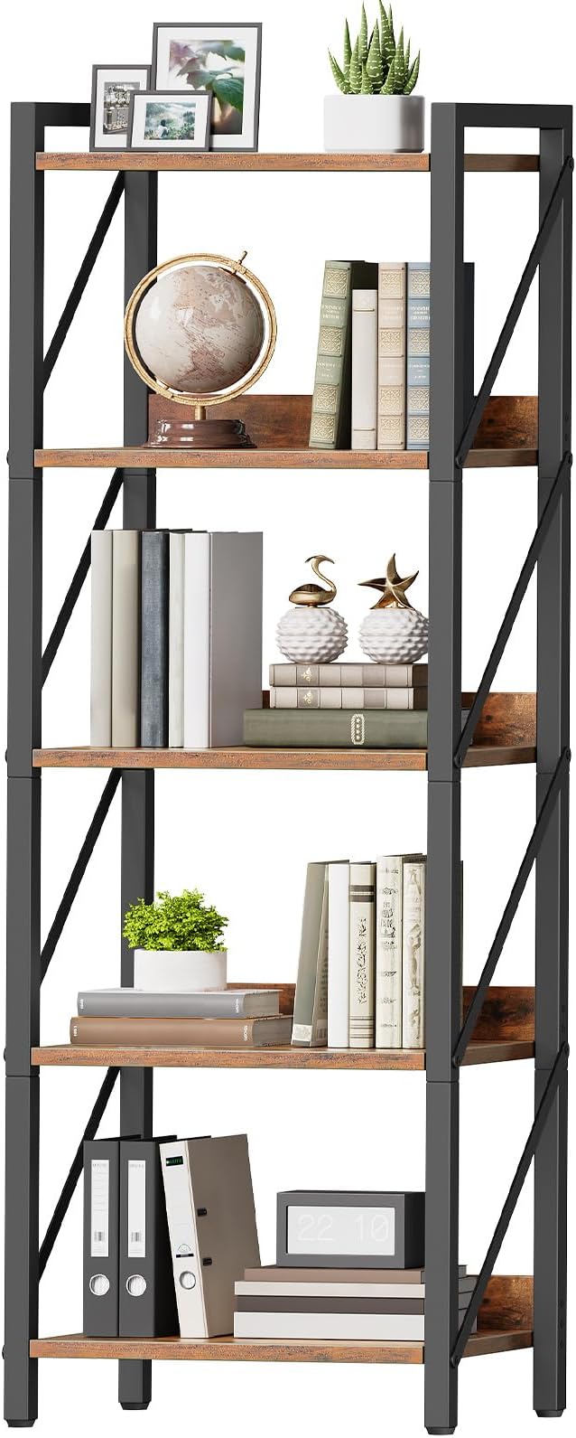 HOOBRO Bookshelf, 5-Tier Industrial Bookcase, Book Shelf Storage Organizer by HOOBRO