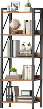 HOOBRO Bookshelf, 5-Tier Industrial Bookcase, Book Shelf Storage Organizer by HOOBRO
