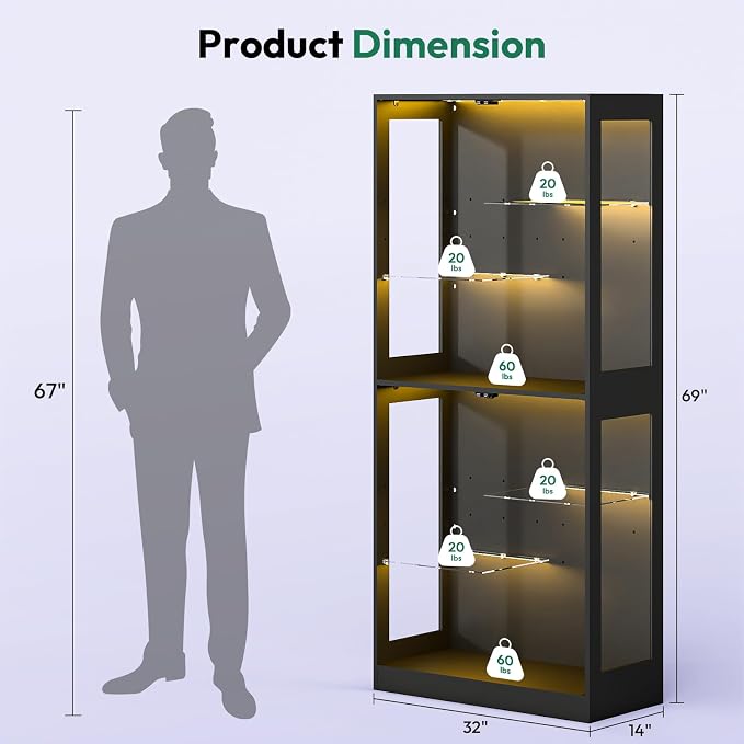 Lamtor 69-inch Glass Display Cabinet – Curio Cabinet - Image 2