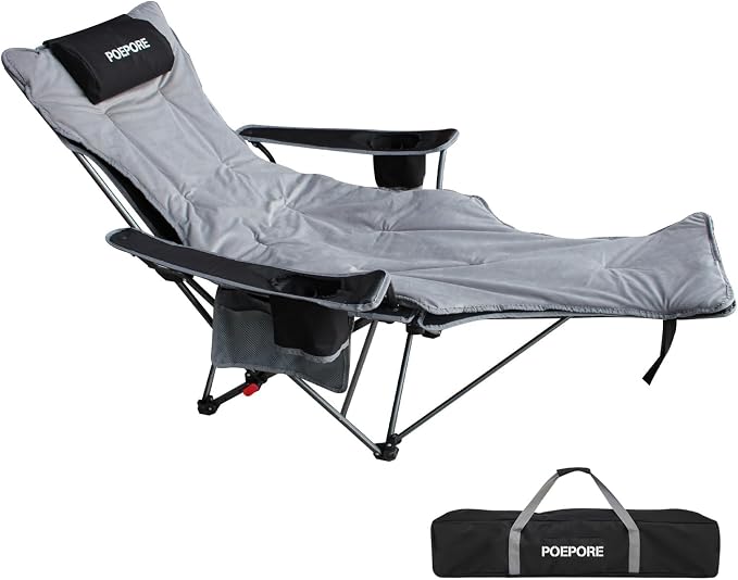 Reclining Camping Chair with Removable Footrest Lounge Chair with Headrest by POEPORE__LOOKGOODFEELGOOD