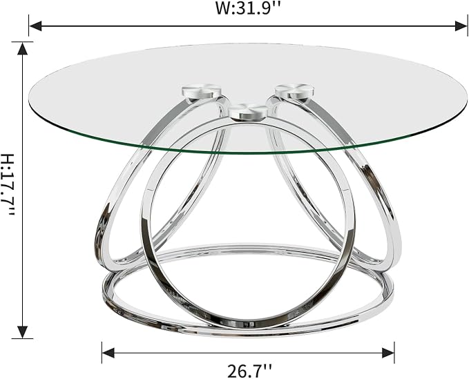 O&K FURNITURE Silver Coffee Table, Modern Glass Coffee Table Living Room Table - Image 2