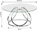 O&K FURNITURE Silver Coffee Table, Modern Glass Coffee Table Living Room Table - Image 2